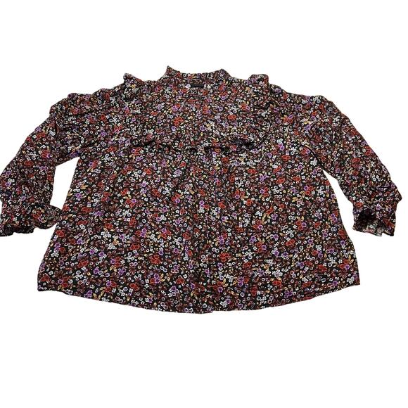 Who What Wear Floral Button Up Blouse Size 1X Ruffle Trim Prairie Cottagecore - Picture 3 of 11